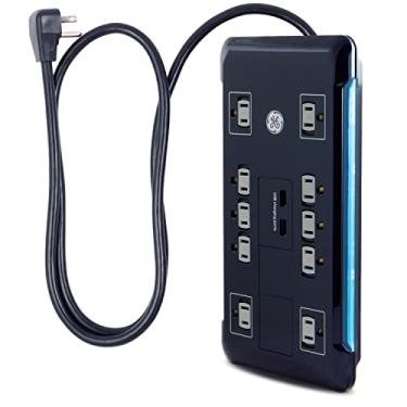 Imagem de Protetor de saída de surto GE Ultrapro 7, 1080 Joules, preto, cabo de 1,2 m, 34460, 10 tomadas + 2 USB, 4ft Cord