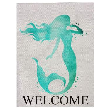 Imagem de Pingpi Bandeira de jardim de estopa dupla face sereia aquarela - 31,75 cm L x 45,72 cm A