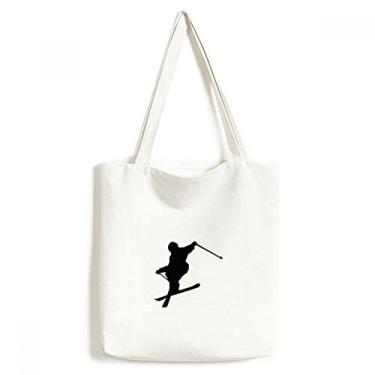 Imagem de Bolsa de lona para esqui esportiva preta com contorno de esqui bolsa de compras casual bolsa de mão
