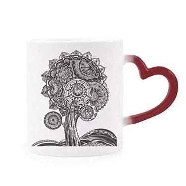 Imagem de Caneca preta branca flor girassol planta sensível ao calor caneca vermelha muda de cor