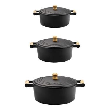 Imagem de Conjunto De Panelas Caçarola Ferro Fundido Indução 16 18 20 - Preto