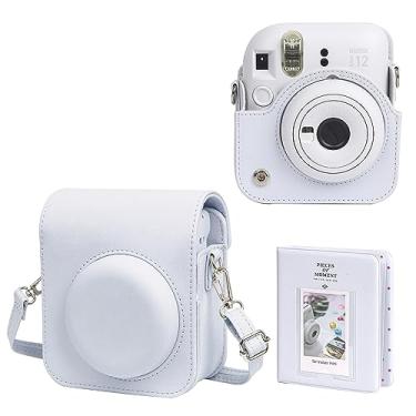 Imagem de WOGOZAN Capa protetora para câmera instantânea Fujifilm Instax Mini 12 – Capa de couro premium com mini álbum de fotos e alça removível e ajustável (branco argila)