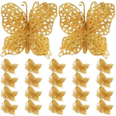 Imagem de Enfeites de Natal Decorações para árvores de Natal 24 peças Ornamentos vazados com glitter para guirlanda de Natal Decoração suspensa de árvore Decorações de Natal douradas/3309 (Size : Golden)