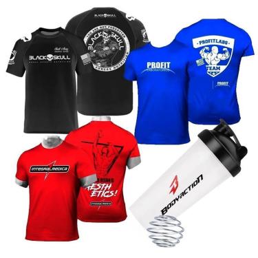 Imagem de Kit 3x Camisa  Branca Caveira + Preta Bope Black Skull + Azul Profit Blusa Roupa-Unissex