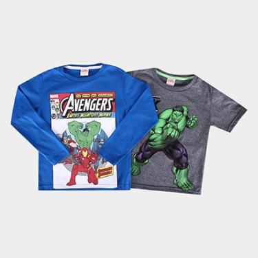 Imagem de Kit Camiseta Infantil Marvel Malha Avengers Hulk Menino - 2 Peças-Masculino