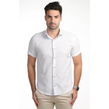 Imagem de Camisa Masculina Ixória Slim Fit Lisa Branca Casual Luxo Marca Mc-Masculino