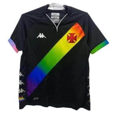Imagem de Camiseta Vasco LGBTQIAPN+ 2023 Kappa Feminina - Preto/Arco-íris-Unissex
