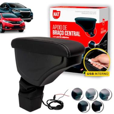 Imagem de Apoio de Braço Honda Fit E Wrv 2015 Até 2019 C/Usb (Preto C/Linha Branca)
