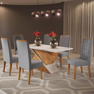 Imagem de Mesa de Jantar Retangular Aike com 6 Cadeiras Iza Cobre/Blonde/Cinza - Casa Giulia