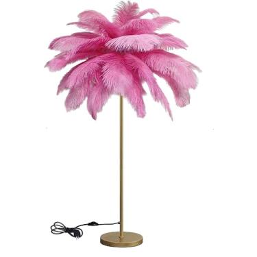 Imagem de Lâmpada moderna de penas de avestruz Lâmpada de piso com luz de LED regulável com interruptor de pé Lâmpadas de pena para sala de estar Lâmpadas de pé de pena com acabamento dourado Lâmpadas LED G4