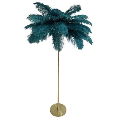 Imagem de Luminária de piso de penas de avestruz natural, lâmpadas de penas para quartos e sala de estar com interruptor de pé regulável, lâmpada de pé de pena H: 160 cm