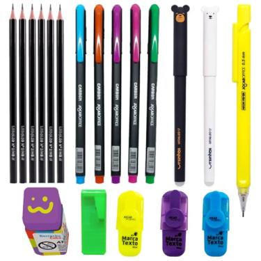 Imagem de Caneta Apagavel + 5 Canetas Coloridas Carbon + 1 Lapiseira Neon + 6 Lapis Grafite + 3 Marca Texto Neon + Apontador + Borracha - Leo e Leo (Variação 2)