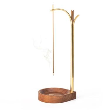 Imagem de COOSKIN Suporte de incenso para bastão, exclusivo queimador de incenso reverso com tubo de armazenamento, queimador de incenso, apanhador de cinzas com suporte de incenso de latão para decoração de