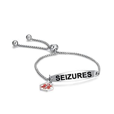 Imagem de YQSLIN Pulseira de identificação de alerta médico de emergência gravada para adolescentes mulheres adultos pulseira ajustável simples corrente rolo, Metal, Base