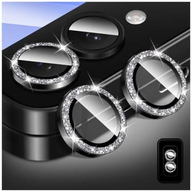 Imagem de Kucheed Protetor de lente de câmera Bling para Samsung Galaxy Z Flip 5, protetor de tela de vidro temperado, alinhamento automático de glitter, anéis de metal individuais, adesivos de filme