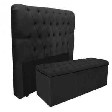Imagem de Kit Baú Recamier Mais Cabeceira Madrid Casal Preto - SULA MÓVEIS