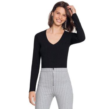 Imagem de Blusa Lunender Canelada Tracy Manga Longa Feminina, Preto, M