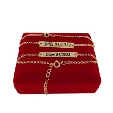 Imagem de Conjunto Pulseira com nome Namorados, casal Folheada a Ouro - GABBY LU