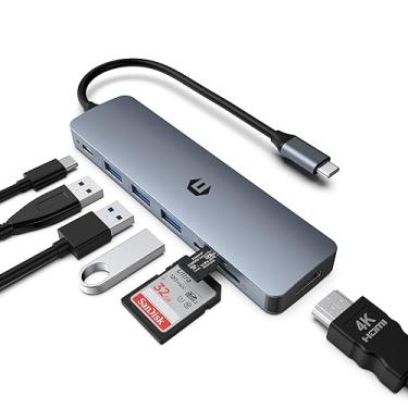 Imagem de Tymyp Hub USB C 7 em 1, hub adaptador multiportas para laptop com saída HDMI, entrega de energia de 100 W, 3 portas USB 3.0, leitor SD/TF, compatível com laptops USB C Dell XPS/HP/Surface e mais