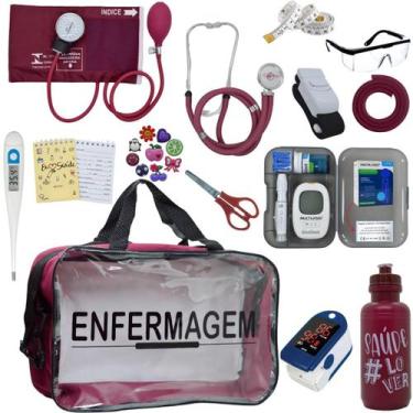 Imagem de Kit Enfermagem Transparente Completo Aparelho Pressao Manual Estetosco