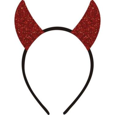 Imagem de Tiara Carnaval Chifrinho EVA Glitter Vermelho 19 cm Vivarte - Inspire 