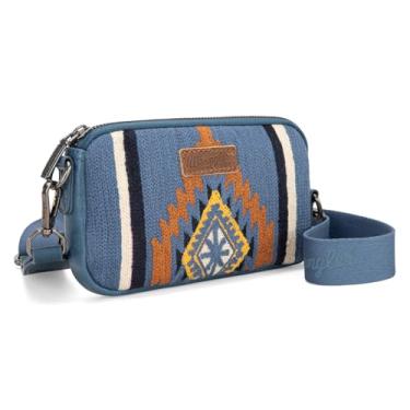 Imagem de Wrangler Mini bolsa transversal para mulheres Western Aztec Clutch Designer Tapeçaria Bolsa de ombro, Jeans azul, One Size