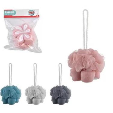 Imagem de Esponja Bucha de Banho Flor Azul Turquesa Macia Nylon - Well Clean
