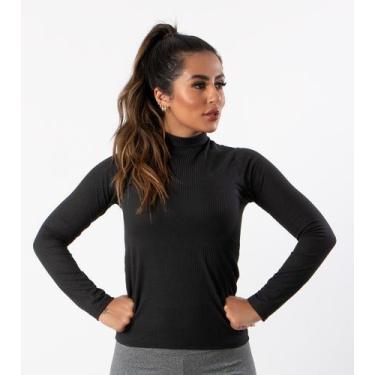 Imagem de Blusa Canelada Manga Longa Feminina Gola Alta - blees, Preto, GG