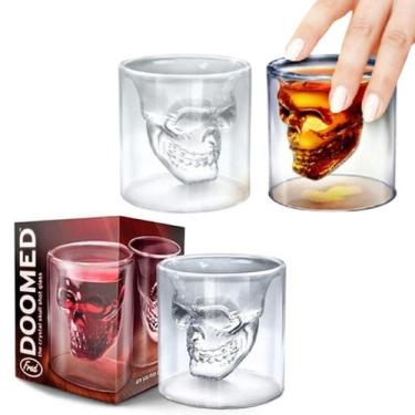 Imagem de Copo Duplo de Caveira Vidro Duplo 150ml 4 Un Dose Whisky Shot - Doomed