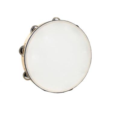 Imagem de Tambor de pandeiro portátil, tambor de mão de 20 cm, jingles de metal de bétula de sino, instrumento de bateria musical educacional para presente de percussão, festa KTV (25 cm)