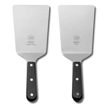 Imagem de DUE BUOI Conjunto de espátula larga super resistente e espátula larga flexível - dimensão da lâmina 10 cm x 6,1/7,6 cm - Bom para hambúrguer, cozinha, churrasqueira, grelha, pastelaria, antiaderente,