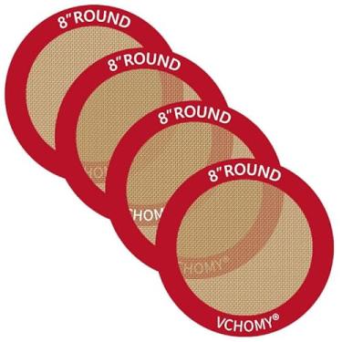 Imagem de Tapetes de silicone para assar, conjunto de 4, diâmetro redondo de 20,3 cm, antiaderente, livre de BPA, forro de assadeira para bolo, pizza, biscoitos, macaron, pão, pastelaria, torradeira (vermelho,