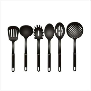 Imagem de Conjunto Kit Utensílios Cozinha Colher Concha Escumadeira Espátula Pegadores