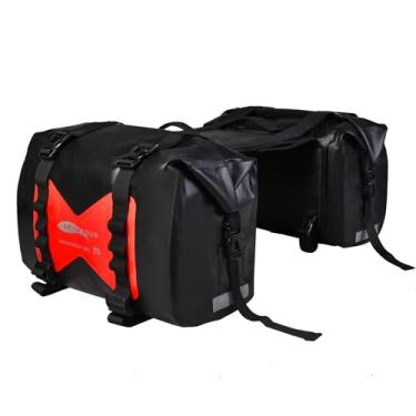 Imagem de AFISHTOUR Alforjes impermeáveis para motocicletas – Bolsas de bagagem de motocicleta de 50 L para viagens de motocicleta – Bolsa removível para scooter, Honda, Suzuki, Yamaha (vermelho, pacote com 2)