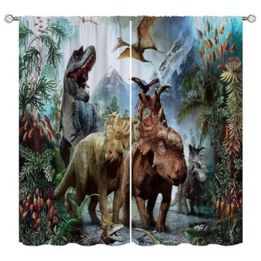 Imagem de Cortinas blackout de dinossauro para decoração de casa, contos de fadas selvagens antigos predadores selvagens, animais selvagens, bolso para varão, cortinas com isolamento térmico, cortina de janela