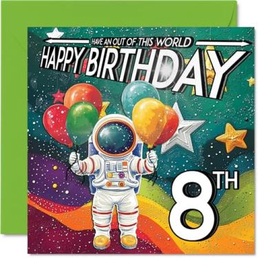 Imagem de Stuff4 Cartão de aniversário de 8 anos menino - traje espacial astronauta - Cartão de aniversário do espaço sideral para meninas de 8 anos, 8 anos de idade, cartões de aniversário de 8 anos, cartão de