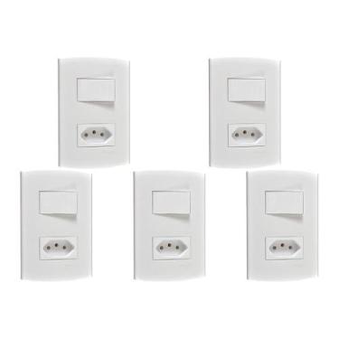 Imagem de Kit C/5 - Conjunto Peesa Alfa 1543A 1 Interruptor Sim.Tomada  ..
