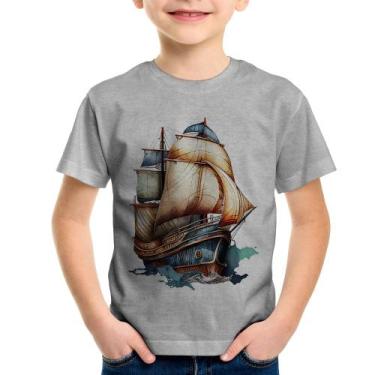 Imagem de Camiseta Infantil Navio Vintage - Foca na Moda, Cinza, 12