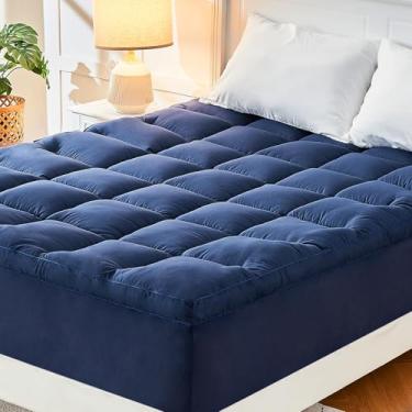 Imagem de CYMULA Cobertura de colchão Full XL, capa de colchão de resfriamento azul marinho, forro de colchão extragrosso com bolsos profundos elásticos de 20 a 53 cm, protetor de colchão de enchimento