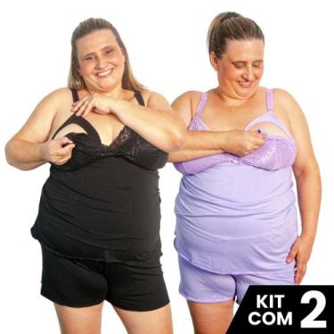 Imagem de Kit 2 Baby Doll Amamentação Tamanho Grande Plus Size Pijama Gestante M