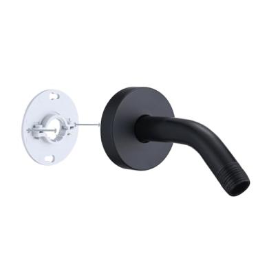 Imagem de RAINREVIVE Braço de chuveiro de 15 cm com flange e suporte estabilizador, braço de tubo de chuveiro montado na parede aço inoxidável 304 para chuveiro fixo e chuveiro de mão, preto fosco