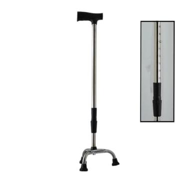 Imagem de Bengala de Apoio Ajustável com 3 Pontas, Base em Metal, Altura Regulável, Preta