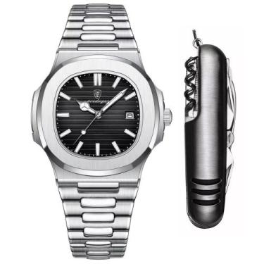 Imagem de Relógio Masculino Old Money Aço Inox Poedagar + Acessório - PENDULARI