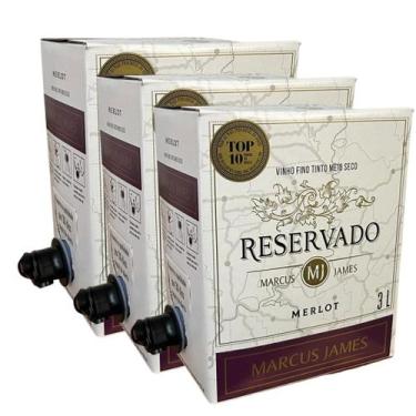 Imagem de Kit 03 Vinhos Tinto Meio Seco Merlot Marcus James 3 Litros