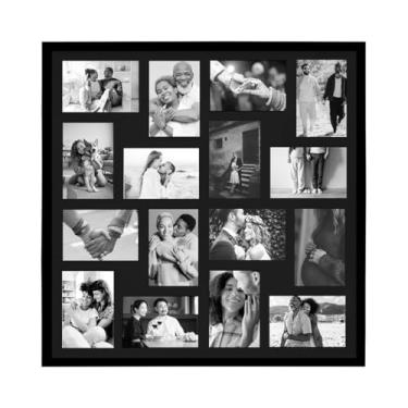 Imagem de Painel Multifotos Quadrado de Vidro com Paspatur Expositor para 16 Fotos 10X15 Versátil para Parede ou Balcão Outlet dos Quadros (Preto)