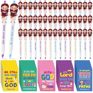 Imagem de CroBlissful 100 peças de presentes cristãos em massa para igreja, lindos blocos de notas de Jesus com canetas esferográficas para formatura da escola dominical, versículo bíblico, presente religioso