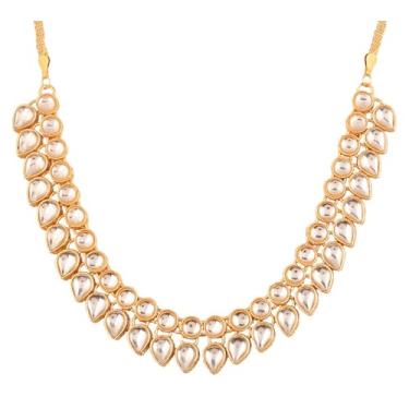 Imagem de Touchstone Conjunto de colar de joias indiano de Bollywood tradicional cravejado de strass bonito de designer de casamento em tom dourado antigo ou branco para mulheres., Liga metálica, Sem Pedra