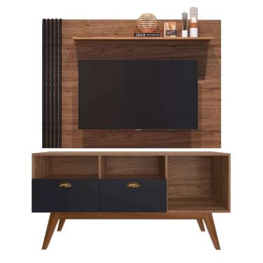 Imagem de Rack Cameron com Painel para TV até 55 Polegadas Carlile Marrom e Preto