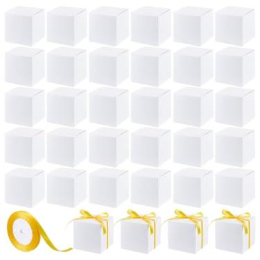 Imagem de BENECREAT Caixa de papelão branca com 50 peças, caixas retangulares marrons kraft caixas de presente com fita de 24 metros para joias, lembrancinhas de festa, 10 x 10 x 10 cm