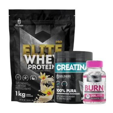 Imagem de Kit: Whey Protein Elite-Pro 1kg + Creatina Monohidratada Pote 300g - 100% Pura + Femme Burn 90g - Soldiers Nutrition